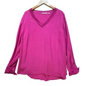 Soft Surroundings Womens Long Sleeves Blouse Top Size 1X Fuchsia V-Neck Relaxed